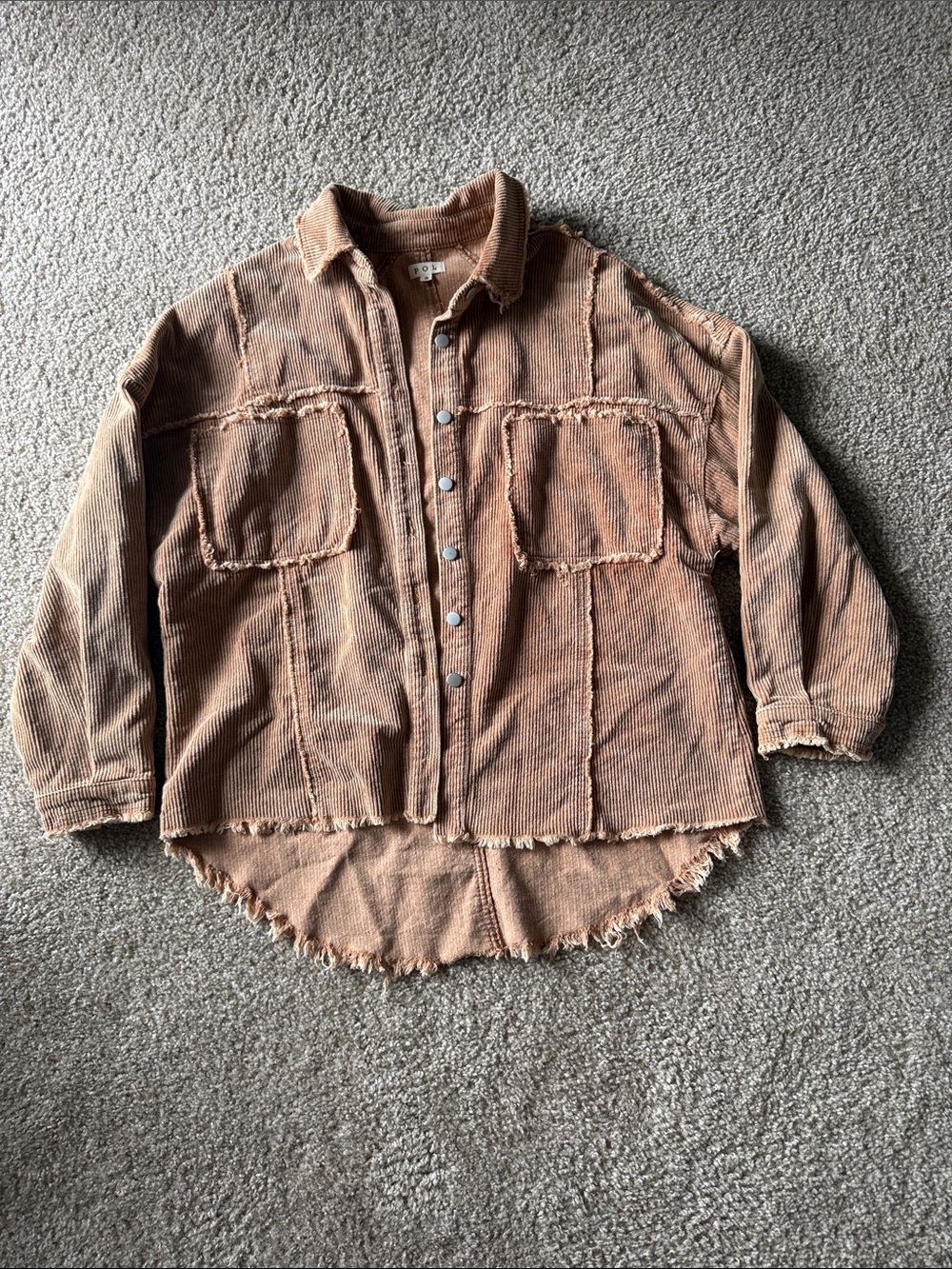 Pol Women’s Distressed Corduroy Shacket - Light Orange / Brown Size Small